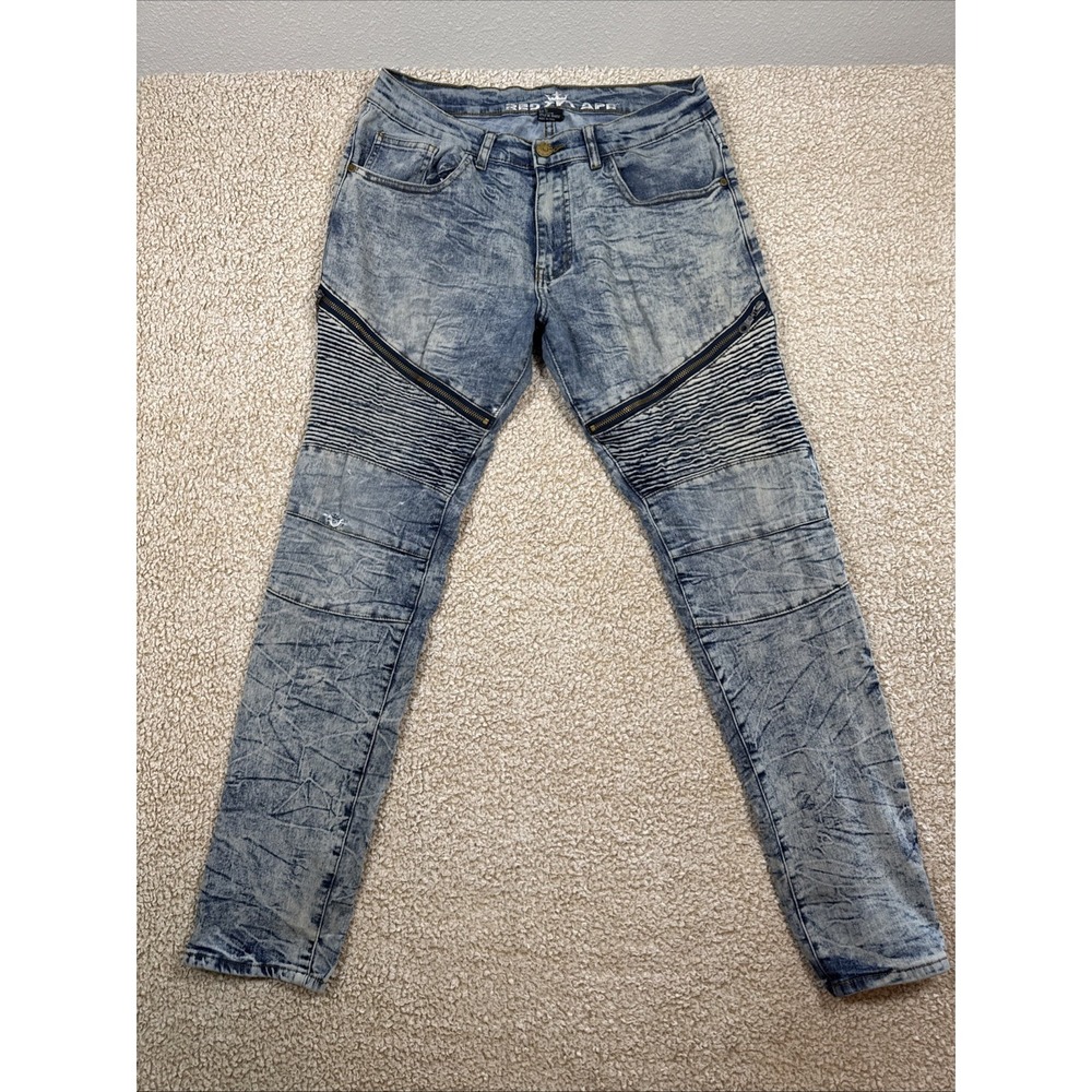 Red Ape Jeans Mens 32x32 Blue Distressed Acid Wash Stretch Streetwear Denim